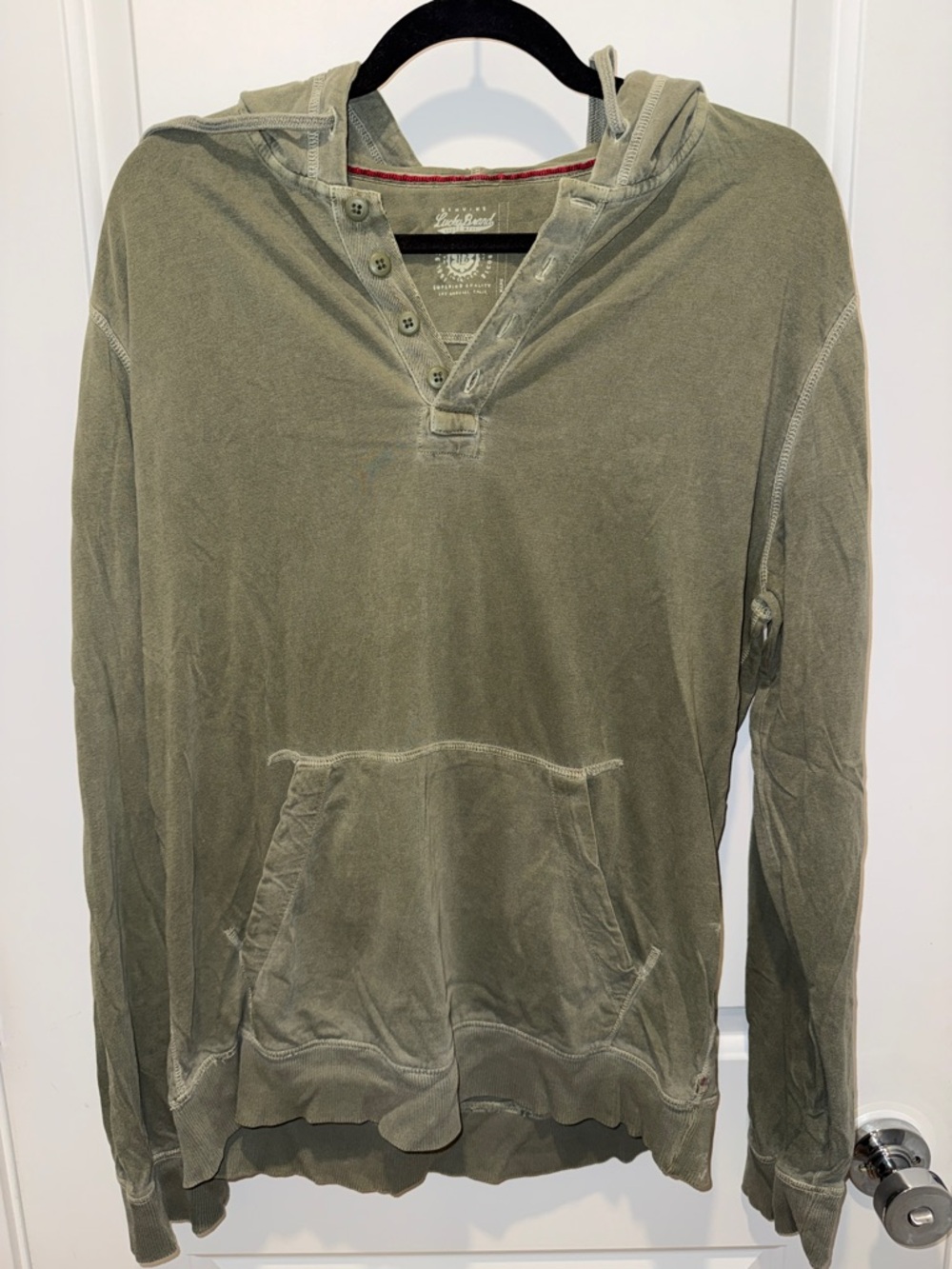 Lucky Brand Olive Green Hooded Henley Pullover